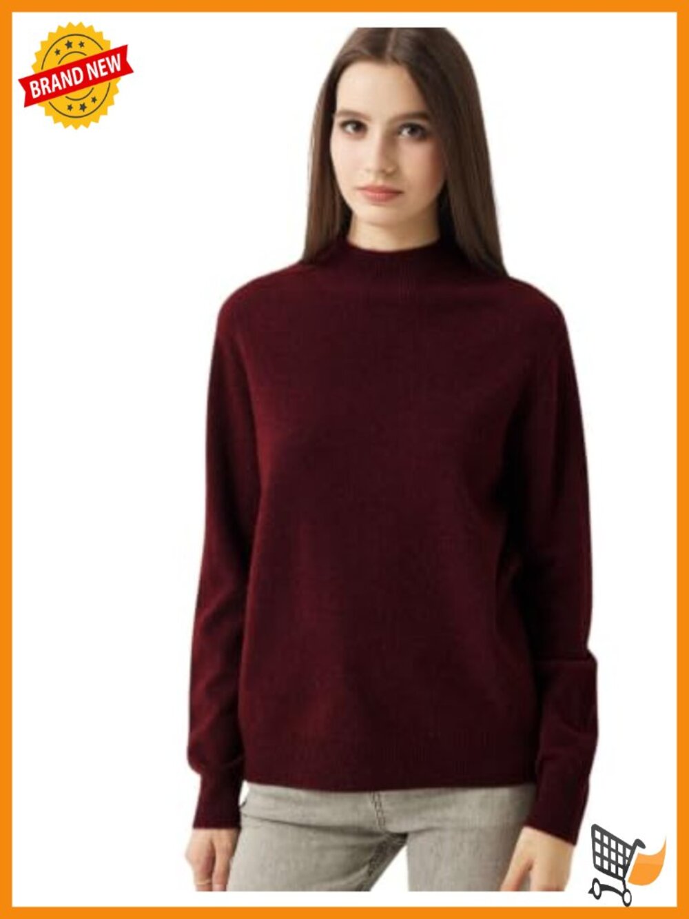 Cashmere Merino Wool Mock Neck Knit Sweater Pullover Long Sleeve